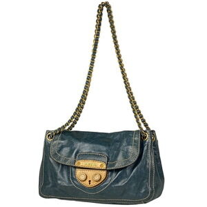 Prada Logo Chain Shoulder Bag Leather Blue